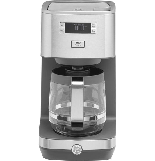 GE Drip Coffee Maker With Timer | 12-Cup Glass Carafe Coffee Pot With Warming Plate | Adjustable Brew Strength | Wide Shower Head for Maximum Flavor | Kitchen Essentials | Stainless Steel