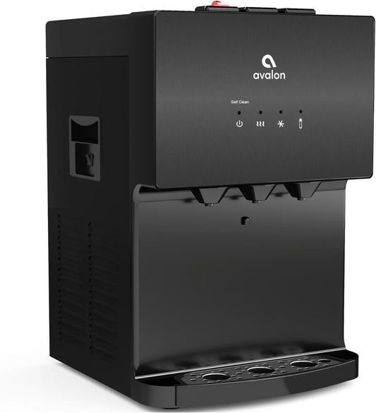 Avalon A12BLK Countertop Bottleless Water Dispenser with Hot Cold and Cool Water Dual Filtration Self Cleaning and Built-in Nightlight in Black Stainless Steel