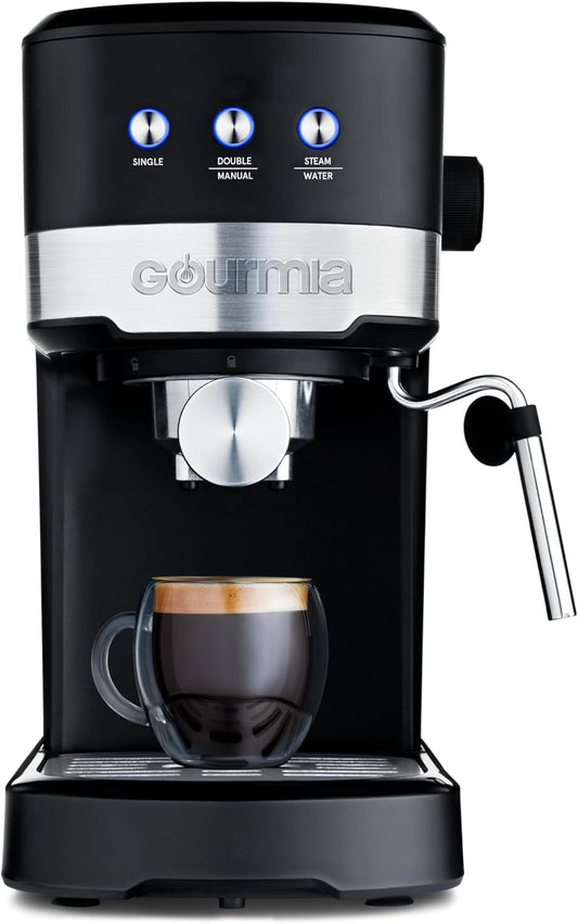 Gourmia 15-Bar Espresso Maker with Powerful Frothing Wand with 1.2L Removable Water Reservoir, Black