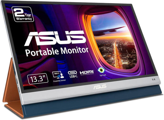 ASUS ZenScreen OLED 13.3 1080P Portable USB Monitor (MQ13AH) - Full HD, 100% DCI-P3, 1ms, Delta E < 2, HDR-10, Eye Care, USB Type-C, Mini HDMI, Tripod Mountable, Smar Case, External Screen for Laptop