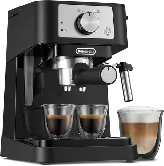 De'Longhi Stilosa Manual Espresso Machine, Latte & Cappuccino Maker, 15 Bar Pump Pressure + Milk Frother Steam Wand, Black / Stainless, EC260BK, 13.5 x 8.07 x 11.22 inches