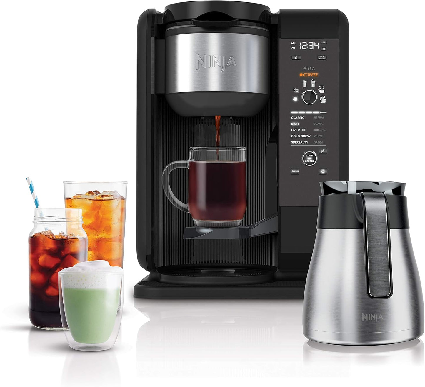 Ninja Hot and Cold Brewed System, Tea & Coffee Maker, with Auto-iQ, 6 Sizes, 5 Styles, 5 Tea Settings, 50 oz Thermal Carafe, Frother, Coffee & Tea Baskets, Dishwasher Safe Parts, Black, CP307