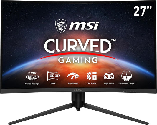 MSI G271CP, 27" Gaming Monitor, 1920 x 1080 (FHD), VA, 165Hz, FreeSync Premium, HDMI, Displayport, Tilt, Swivel, Height Adjustable,Pivot,Black